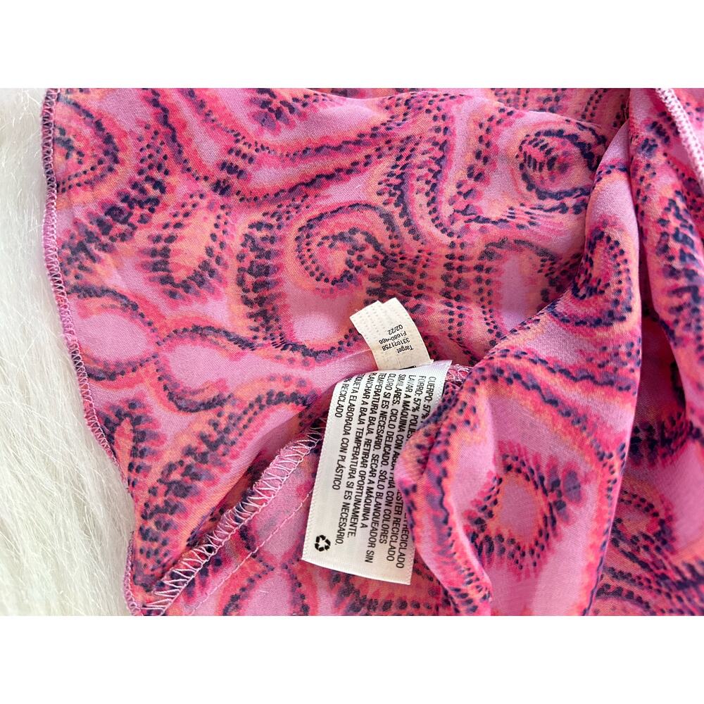 NWT Wild Fable Pink Geometric Print Tie Front Long Sleeve Chiffon Top Size Small - Picture 12 of 14